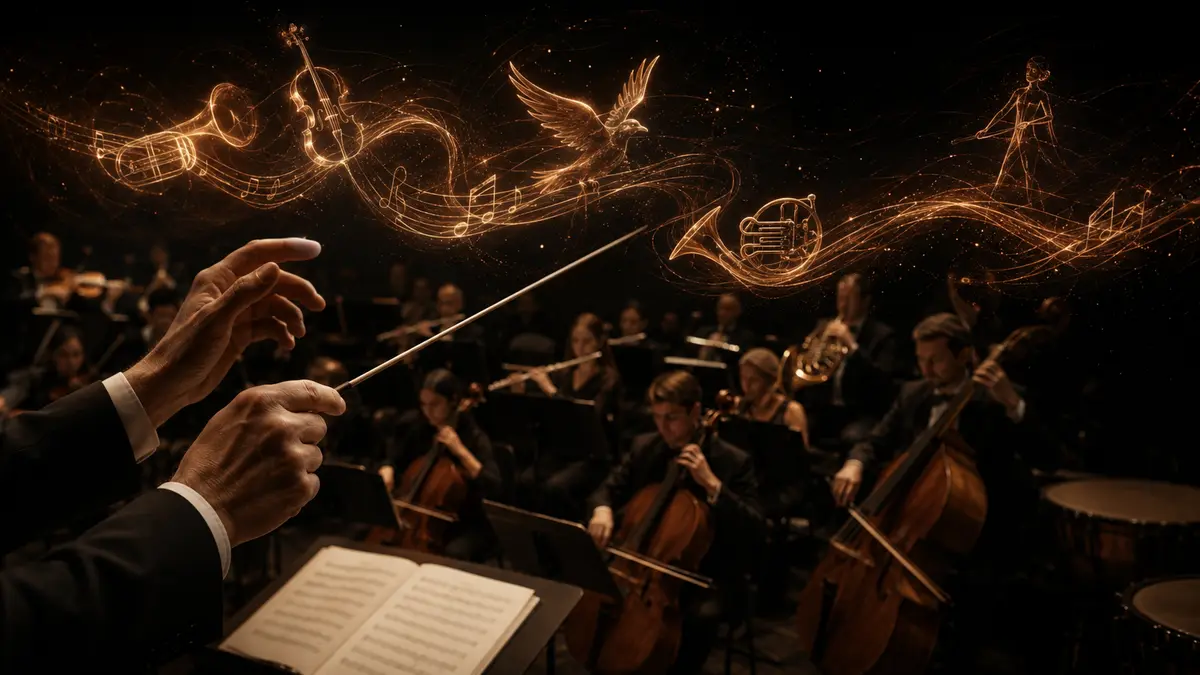 Orquesta interpretando un leitmotiv narrativo en el lenguaje cinematográfico de John Williams