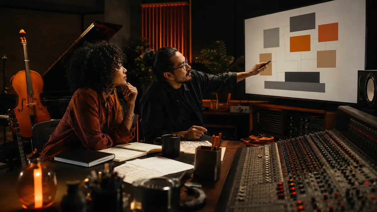 Productor y compositor planificando el presupuesto de una banda sonora original